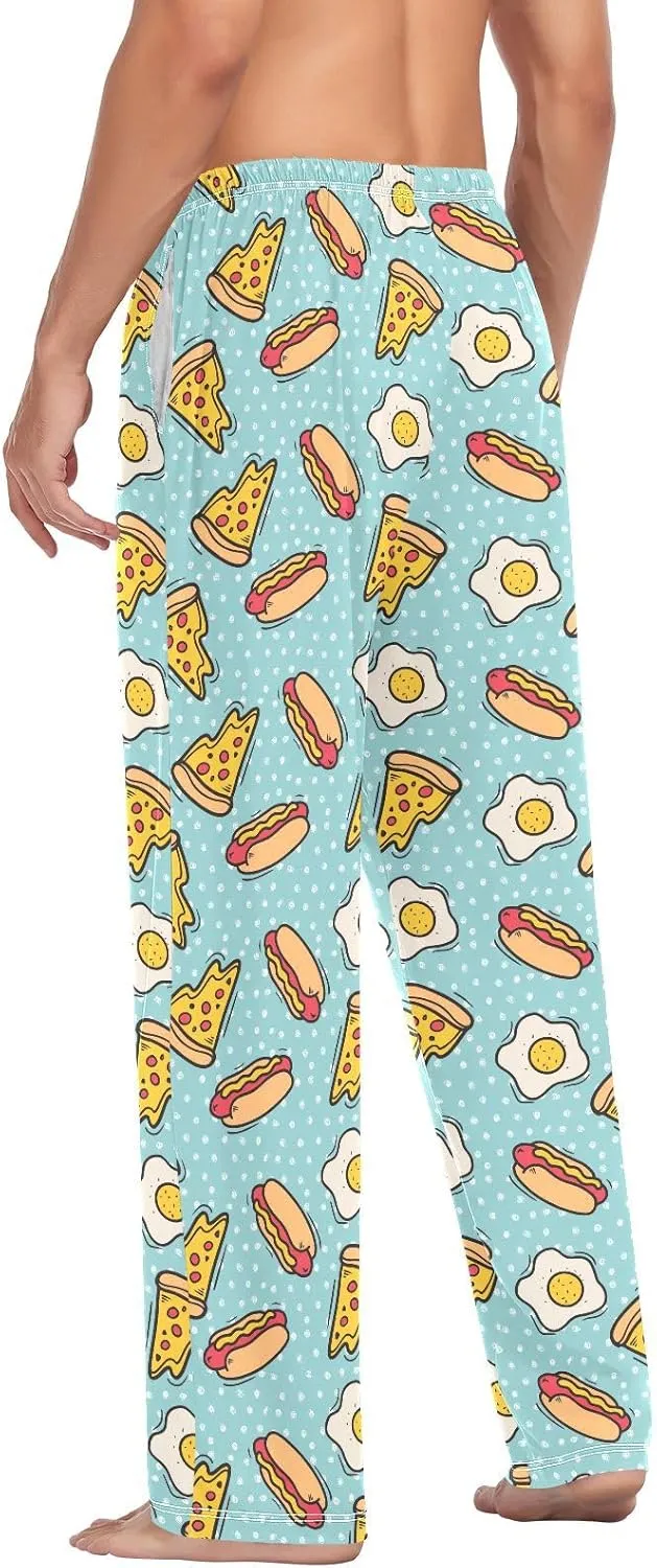 ZZKKO Pajamas Pants for Men Hot Dog Pizza Fried Egg Men's Pajama Bottoms 100% Cotton PJ Pants for Mens S-XXL
